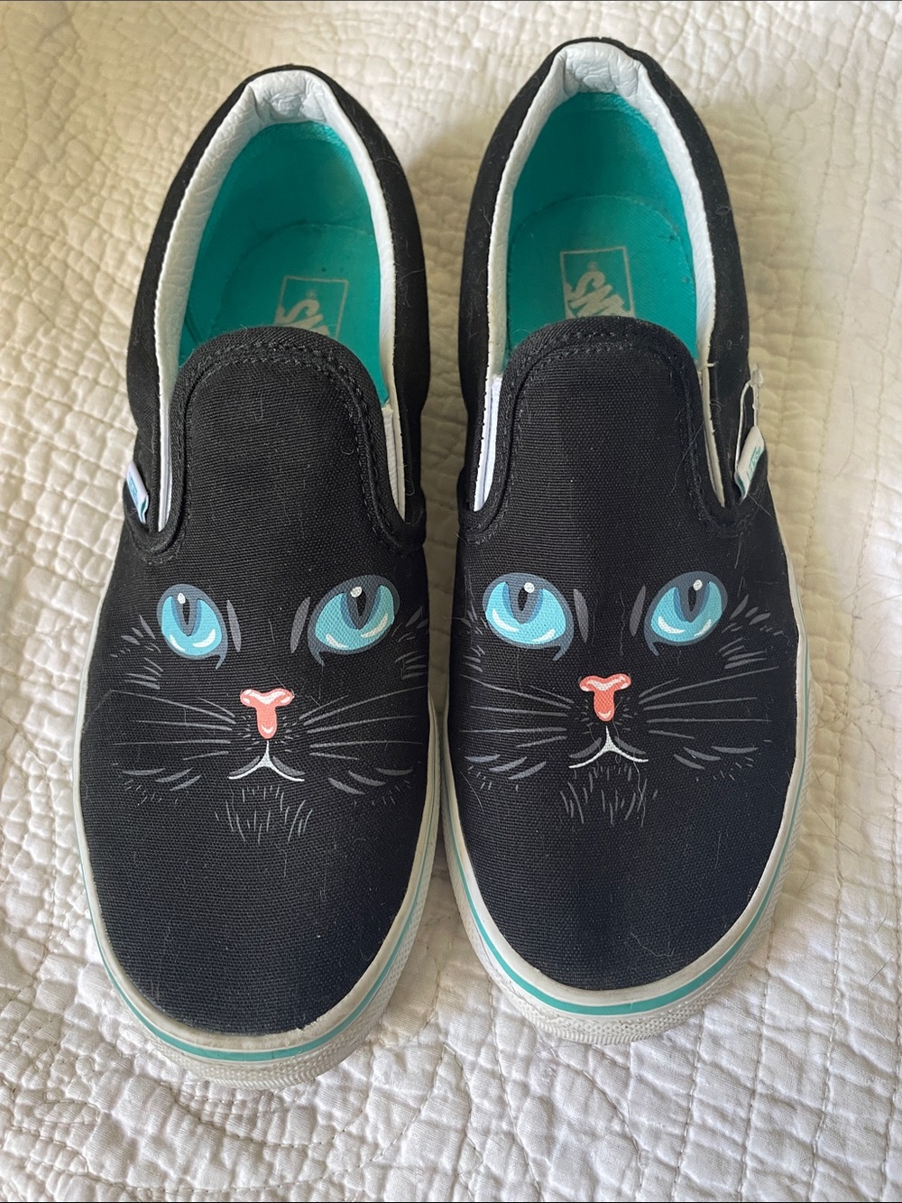 Vans Black Slip-On black cat Shoes rare read size